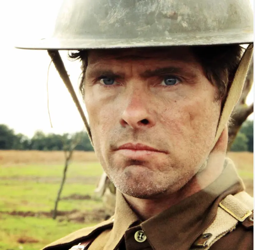 Alex Reece portraying a British soldier in a historical film role