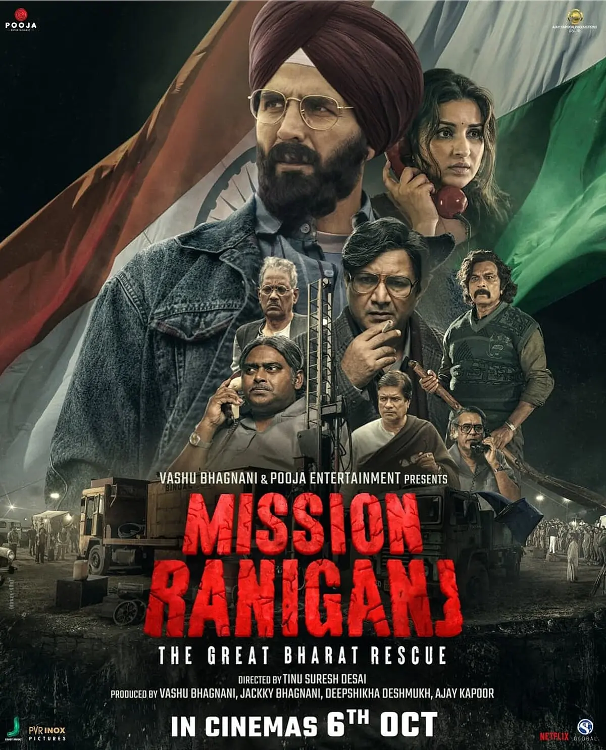 Published theatrical poster for Mission Raniganj starring Akshay Kumar and Parineeti Chopra